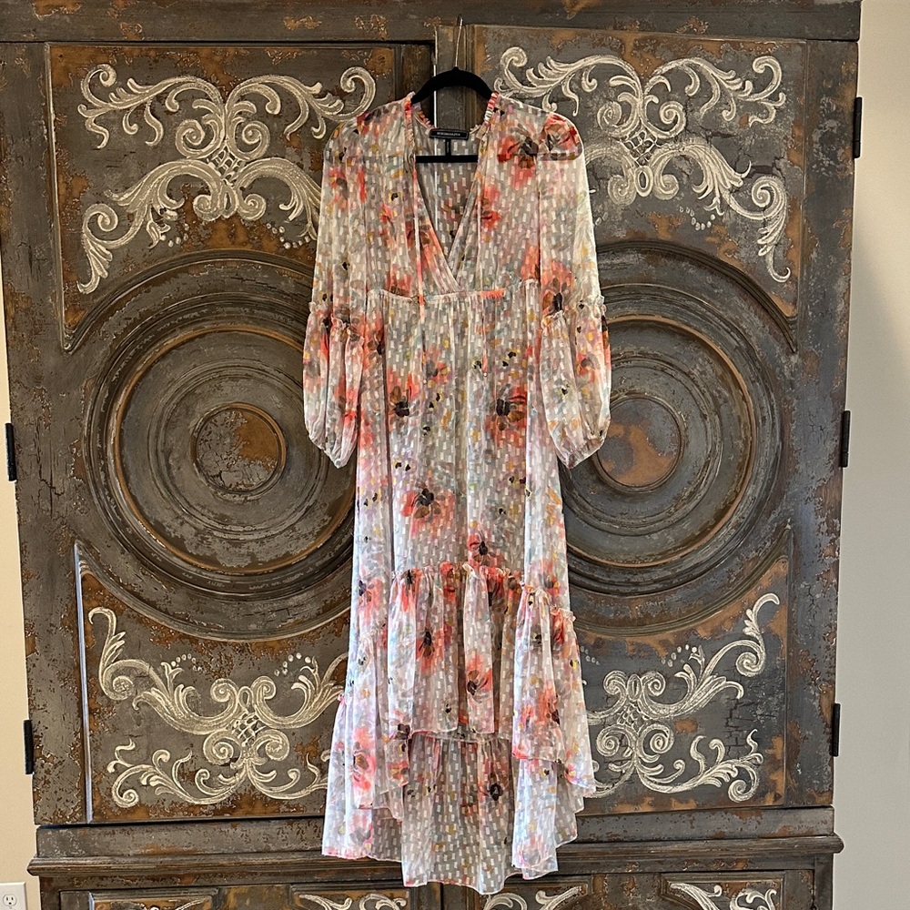 BCBGMaxAzria Floral Long Sleeve Dress HiLo Hemline